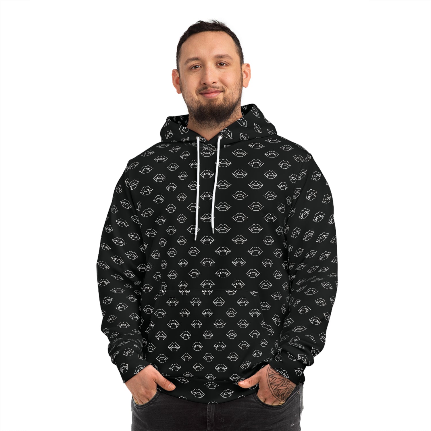 Black All-Over Eye Pattern Hoodie — Gothic Streetwear Graphic Hoodie